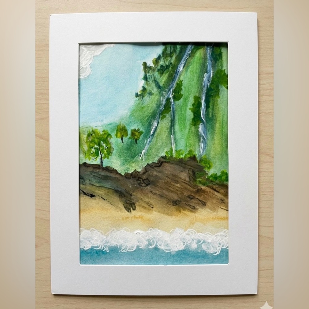 One of a Kind- Handmade Green Waterfall Landscape Print — Bexwatercolors